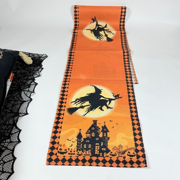 Halloween Home Decor Bundle Halloween Pillow Witch Placemats Spider Web & Witch - Picture 13 of 16